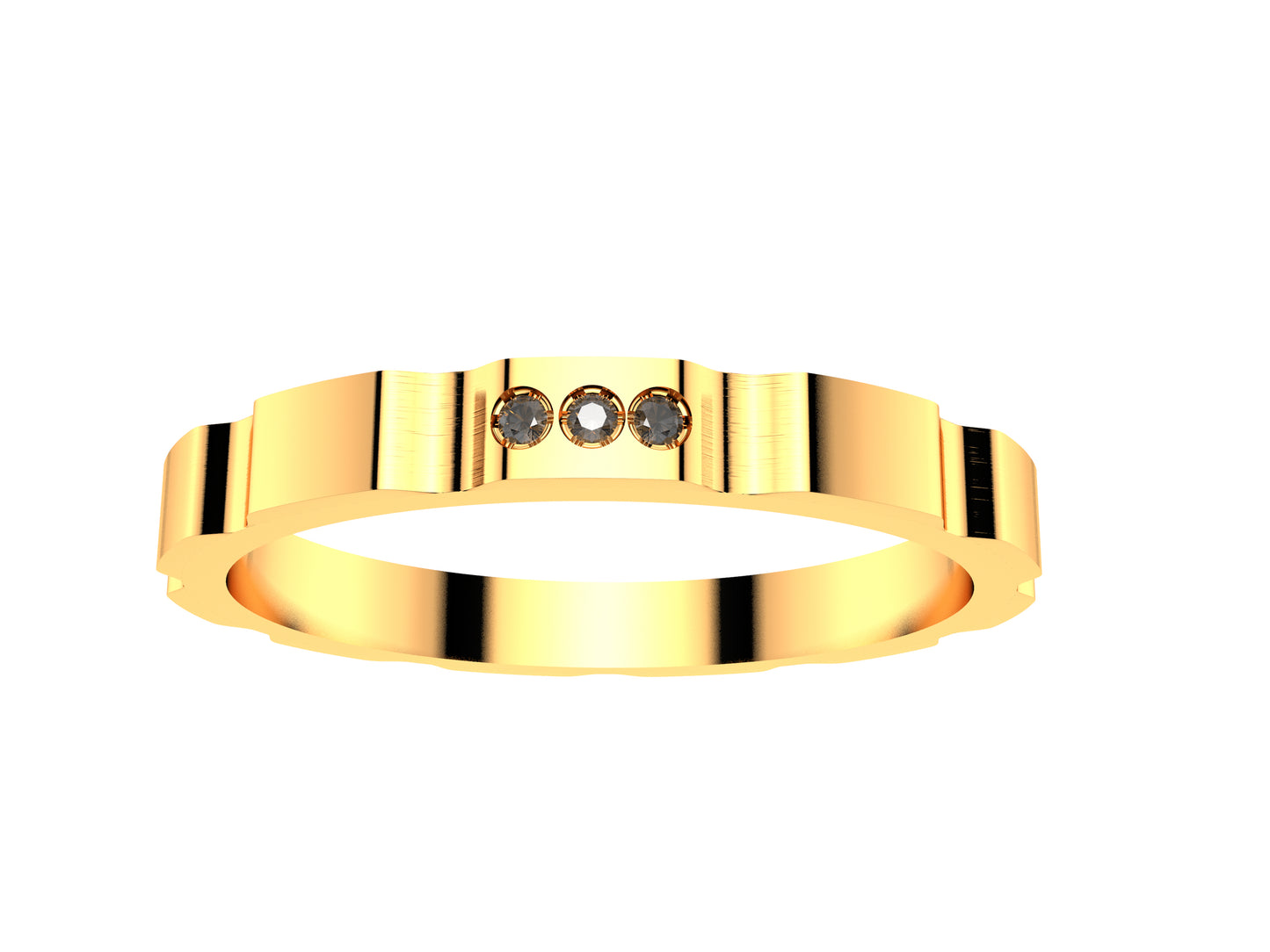 Hit New Style WM wedding band, 18K rose gold, set with 3 brilliant-cut diamonds totaling 0.01 carat. Width: 2.5 mm. Thickness: 2 mm.