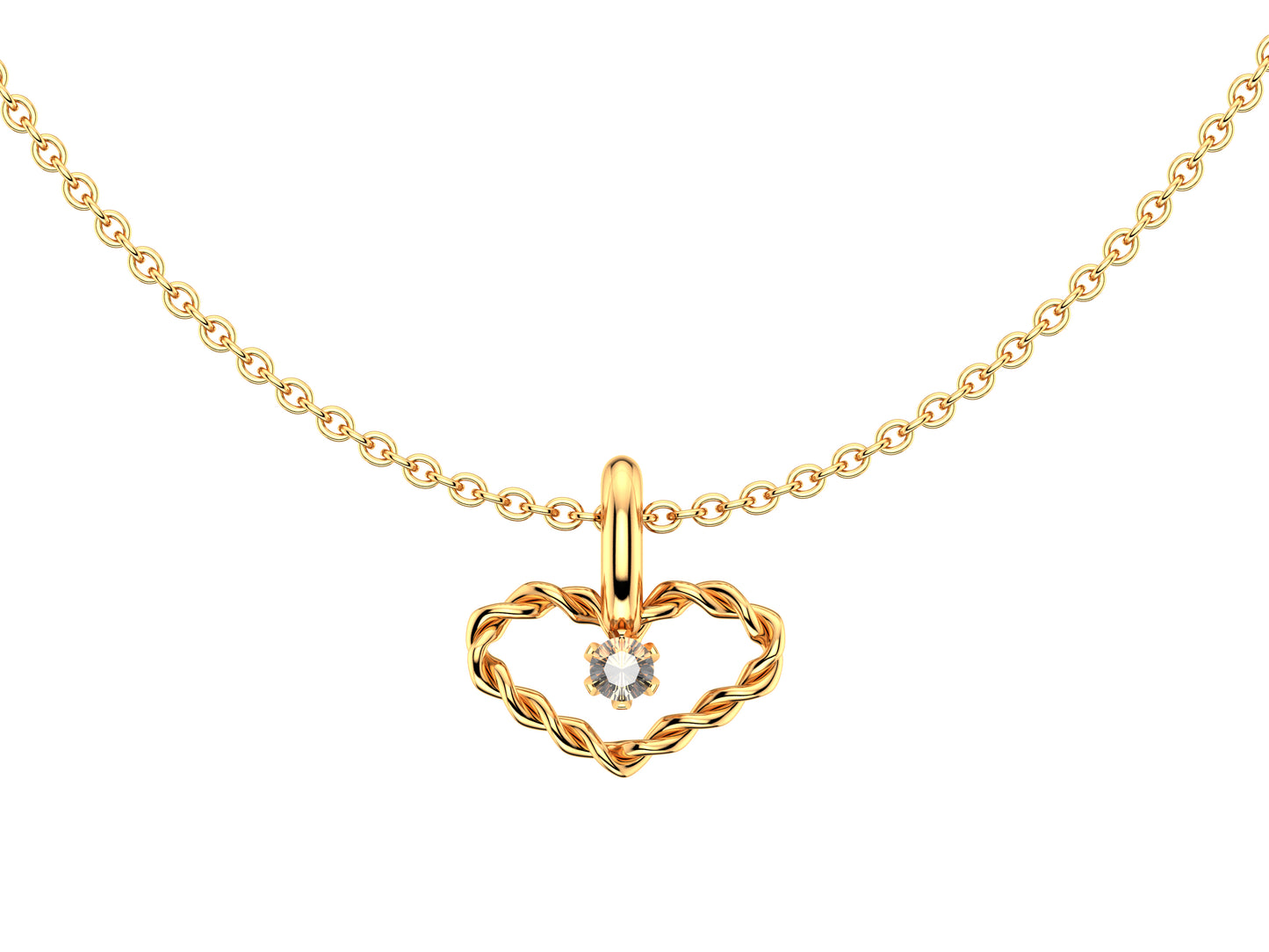 Heart necklace, 18K yellow gold, set with 1 brilliant-cut diamond totaling 0.1 carats, rose gold chain. Inner diameter: 8 mm x 15 mm. Adjustable chain length: 38-41 cm.