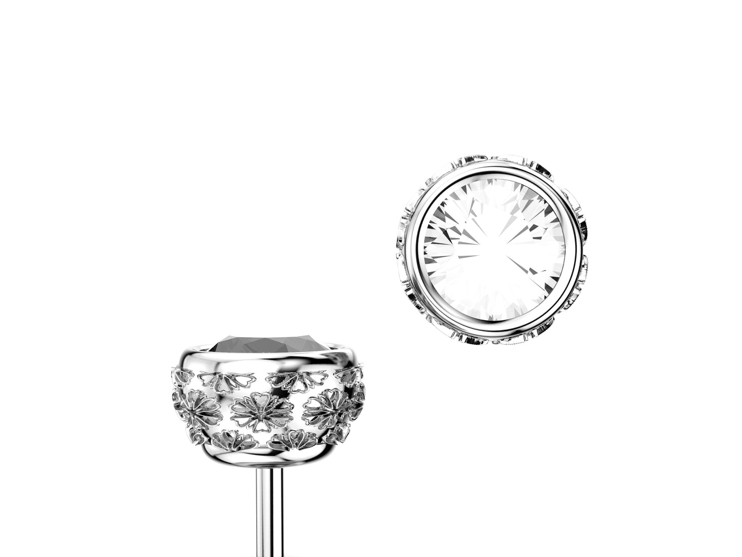 Gemmes De La Divinite earrings, 18K white gold, each set with a brilliant-cut diamond totaling 0.14 carat. Diameter of the pattern: 5.0 mm.