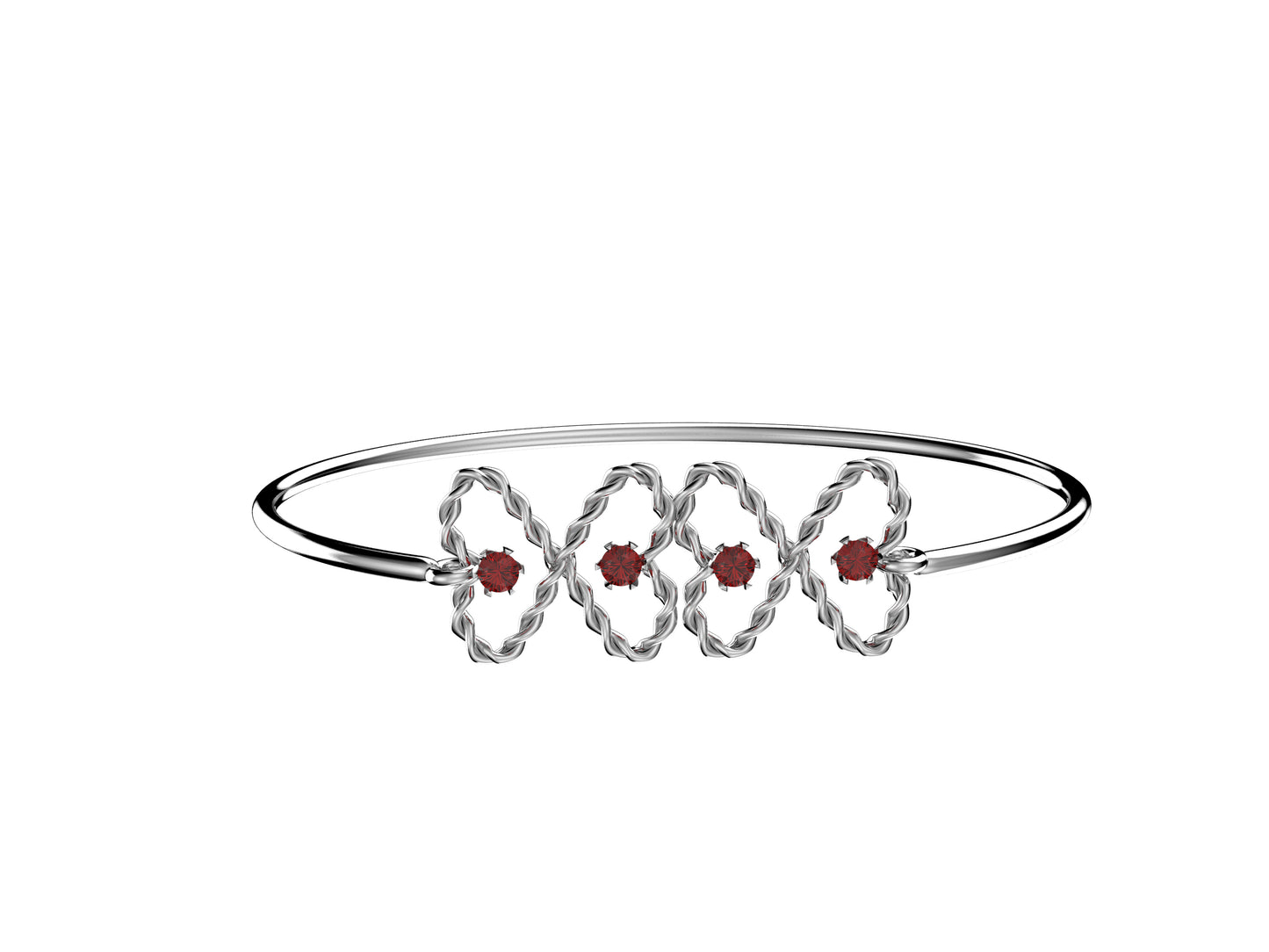 MatiJaro Heart bracelet, sterling silver, set with 4 rubies. Width: 3.65 mm.