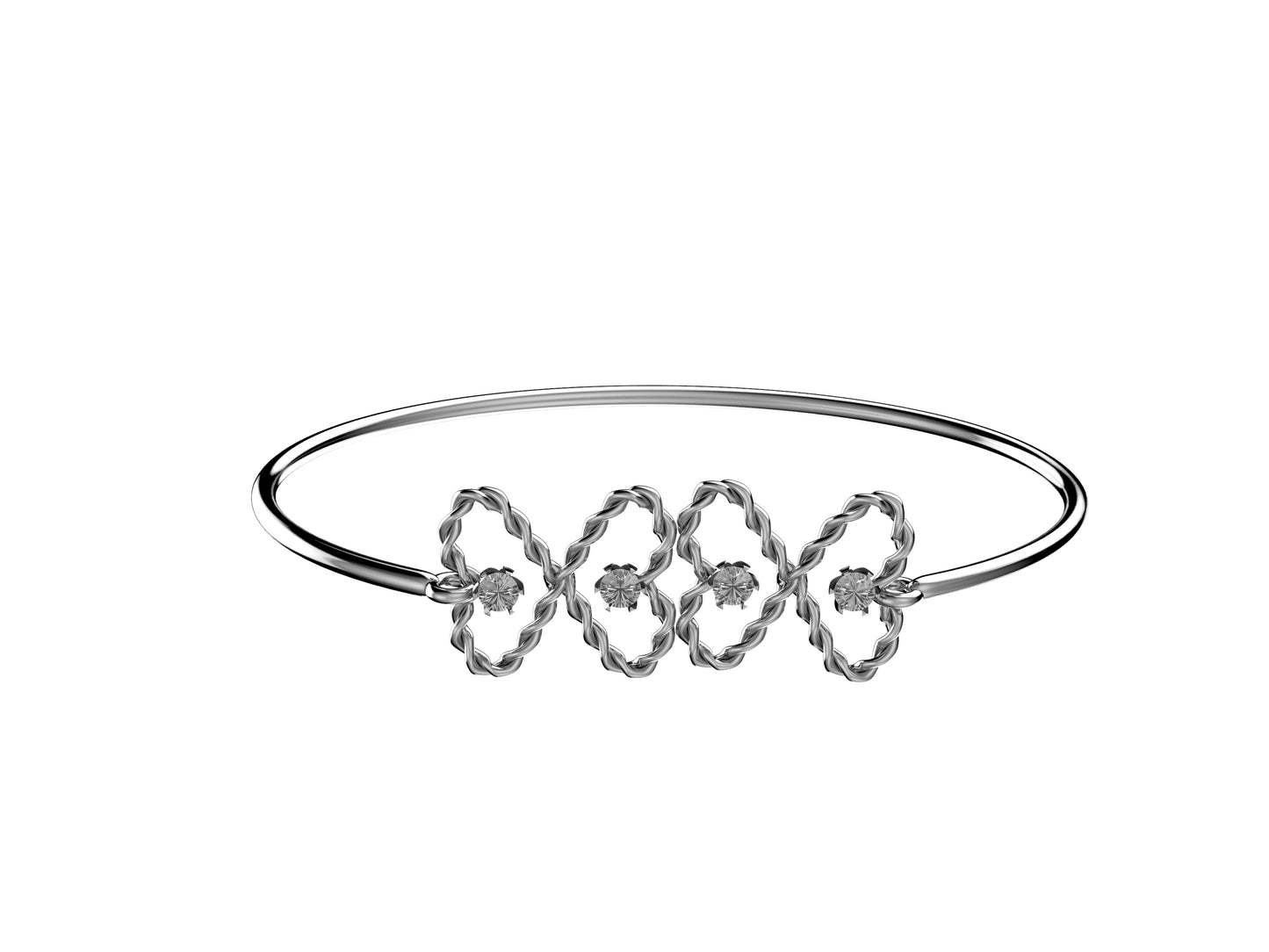 MatiJaro Heart bracelet, 18K white gold, set with 4 diamonds. Width: 3.65 mm.