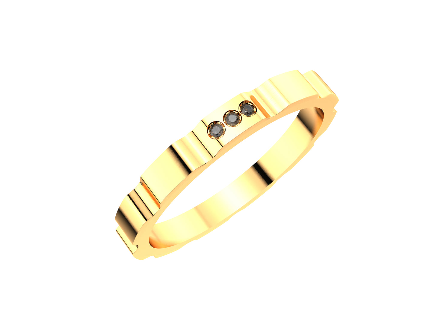 Hit New Style WM wedding band, 18K rose gold, set with 3 brilliant-cut diamonds totaling 0.01 carat. Width: 2.5 mm. Thickness: 2 mm.