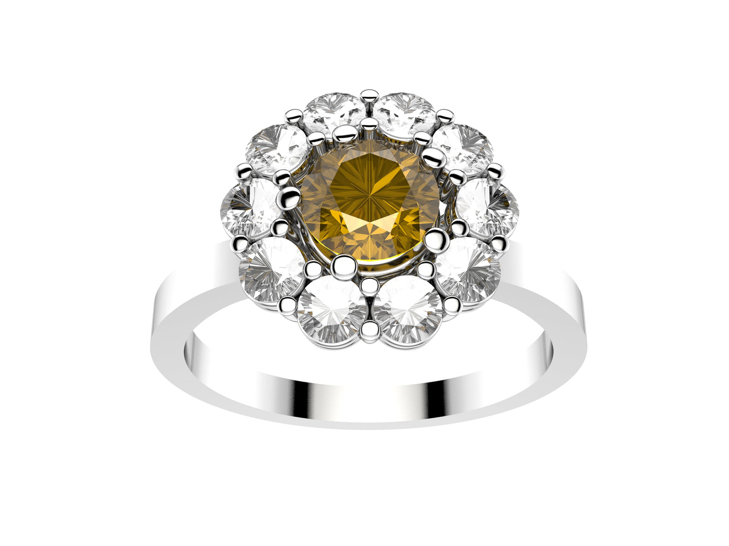 Anniversary gifts / white gold ring with yellow and white diamonds flower / MatiJaro