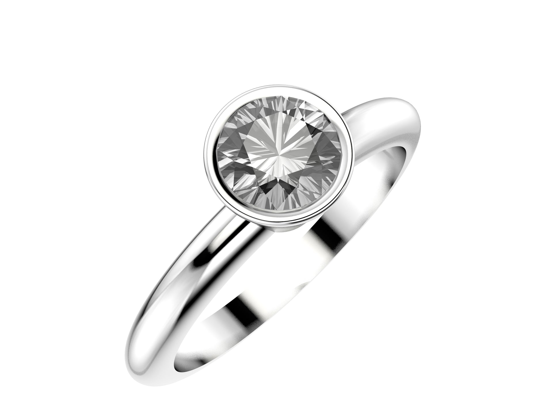 Forever bezel engagement ring, 18K white gold, set with a brilliant-cut diamond available in 0.50 to 0.59 carats. 