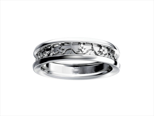 Flores de MatiJaro ring, 18K white gold. Width of the pattern: 4.2 mm.