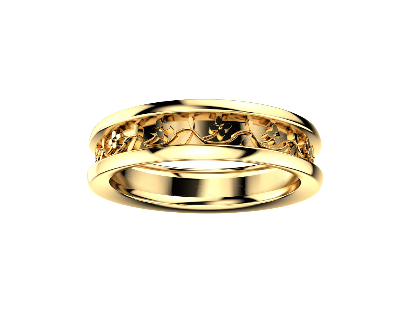 Flores de MatiJaro ring, 18K yellow gold. Width of the pattern: 4.2 mm.