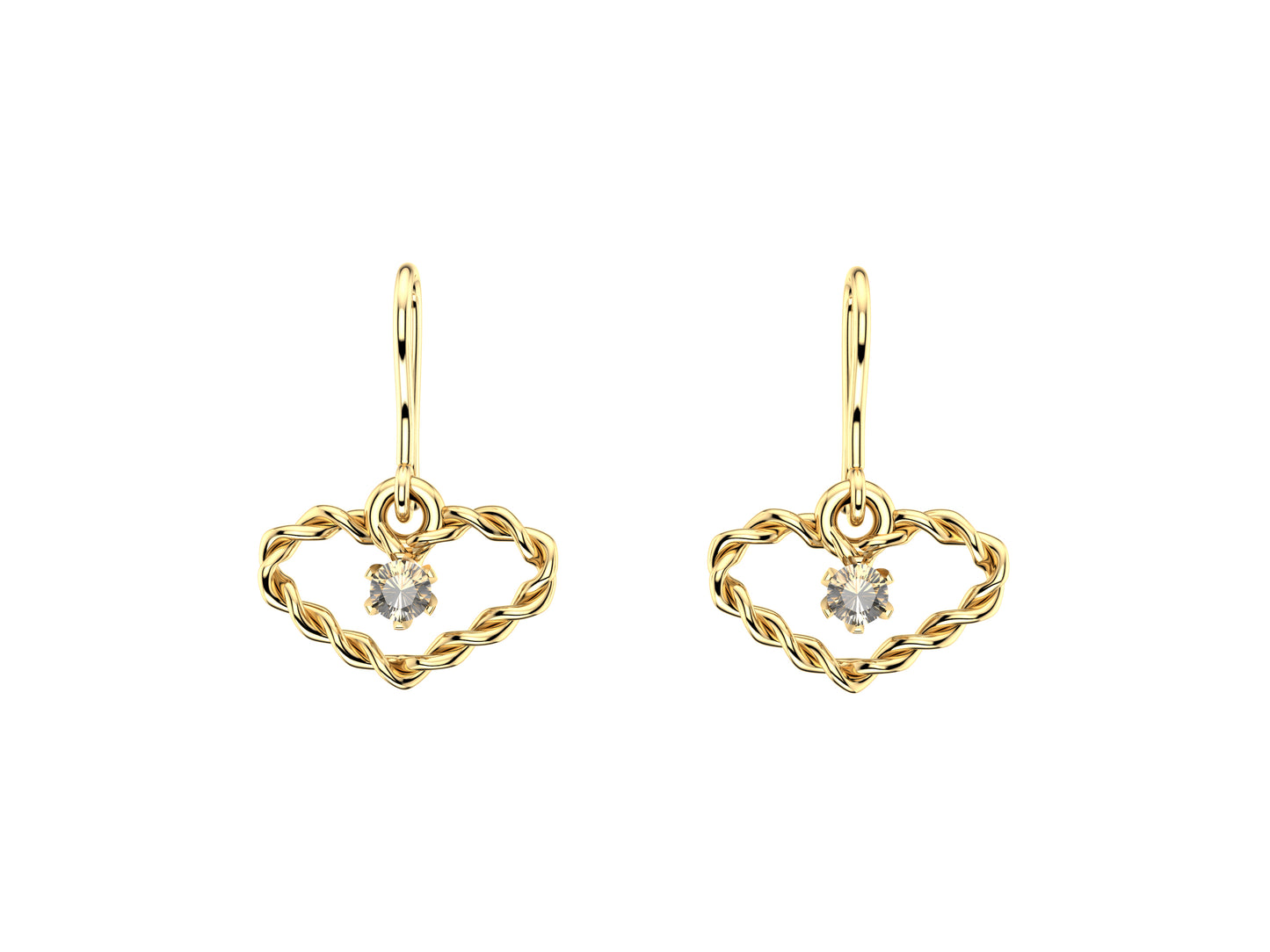 Heart earrings, 18K yellow gold, each set with 2 brilliant-cut diamonds of 0.2 carats.