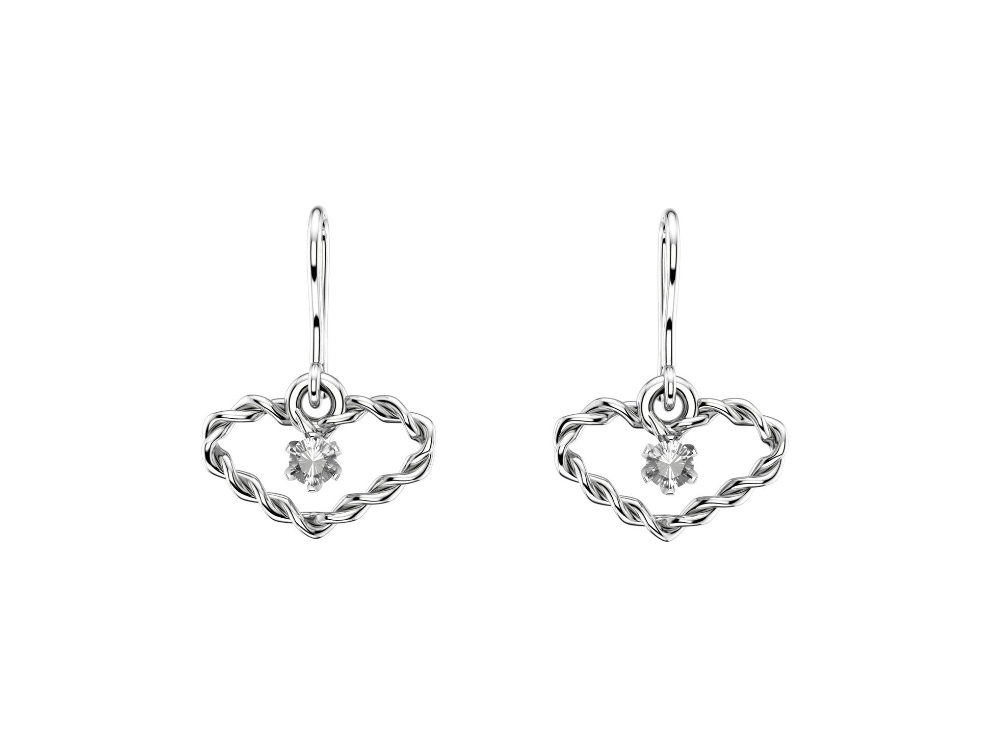 MatiJaro Heart earrings, 18K white gold, each set with 2 brilliant-cut diamonds of 0.2 carats.