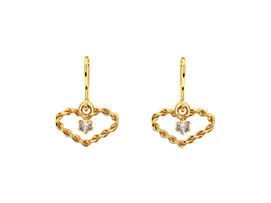 Heart earrings, 18K rose gold, each set with 2 brilliant-cut diamonds of 0.2 carats.