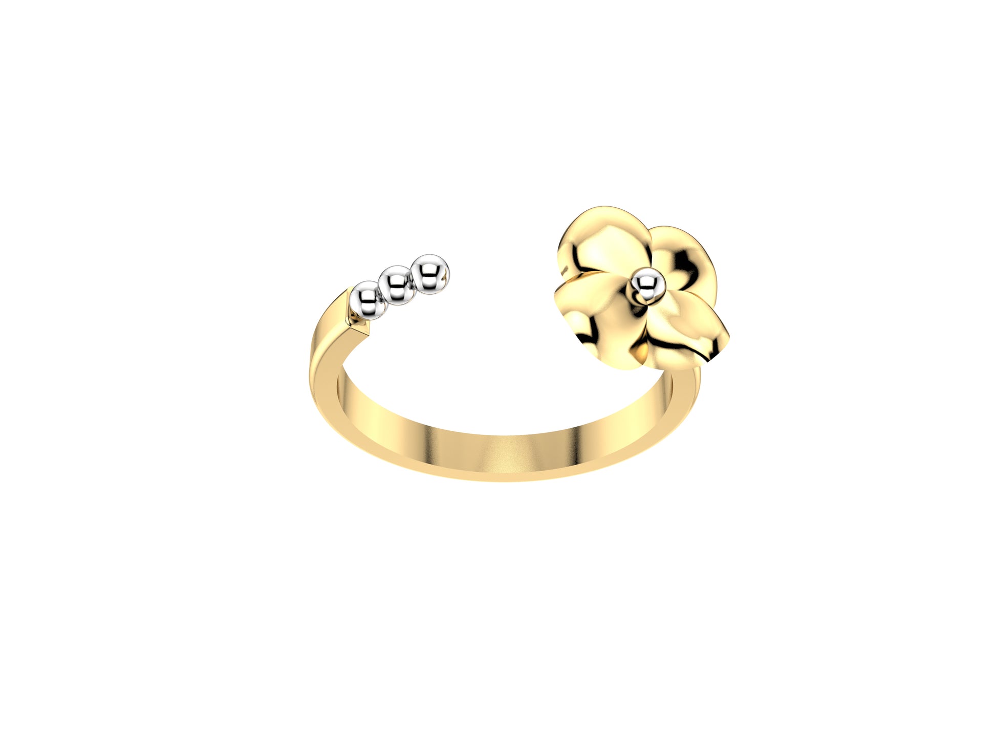 Flores de MatiJaro ring, 18K yellow gold, 18K white gold. Width of the pattern: 9.2 mm.