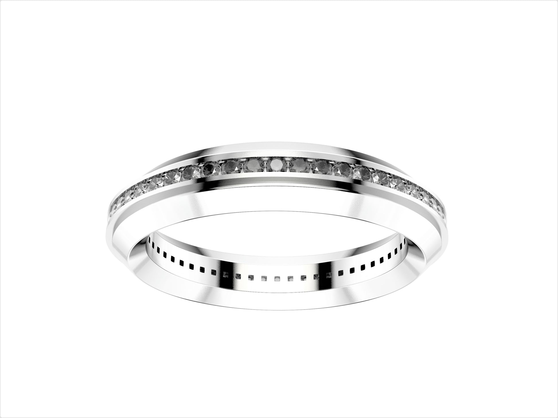 Hit New Style wedding band, platinum 950‰, set with 54 brilliant-cut diamonds totaling 0.43 carat. Width: 4.5 mm.