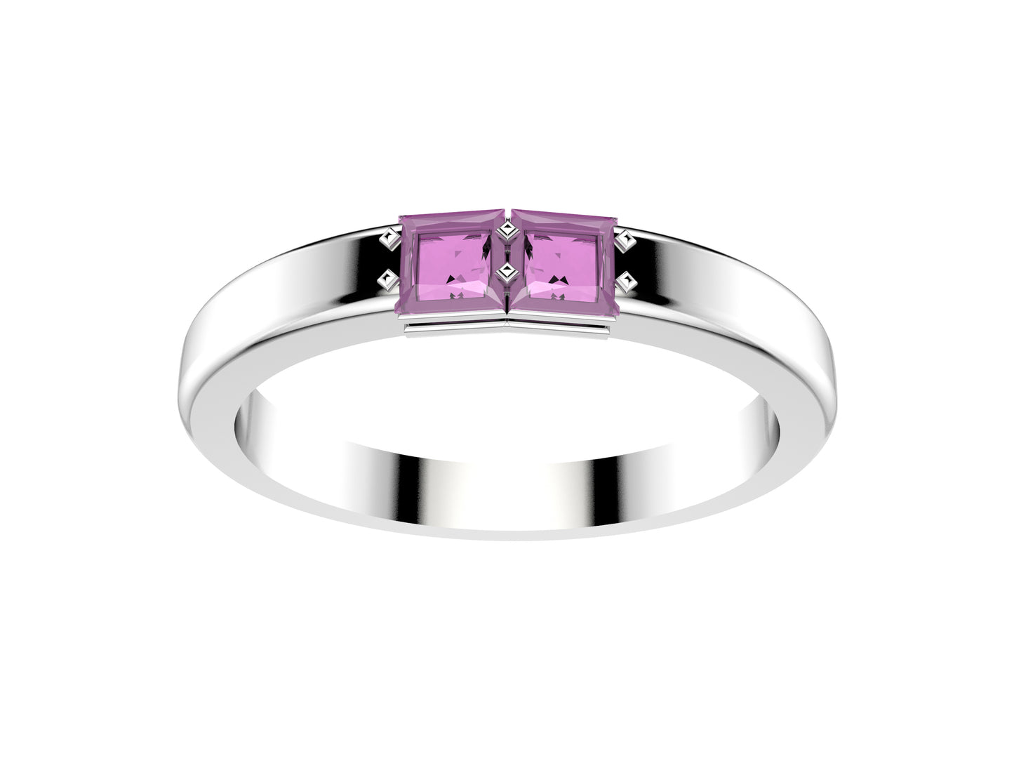 Rainbow wedding band, width 3.0 mm, platinum 950‰, set with a princess-cut pink sapphire.