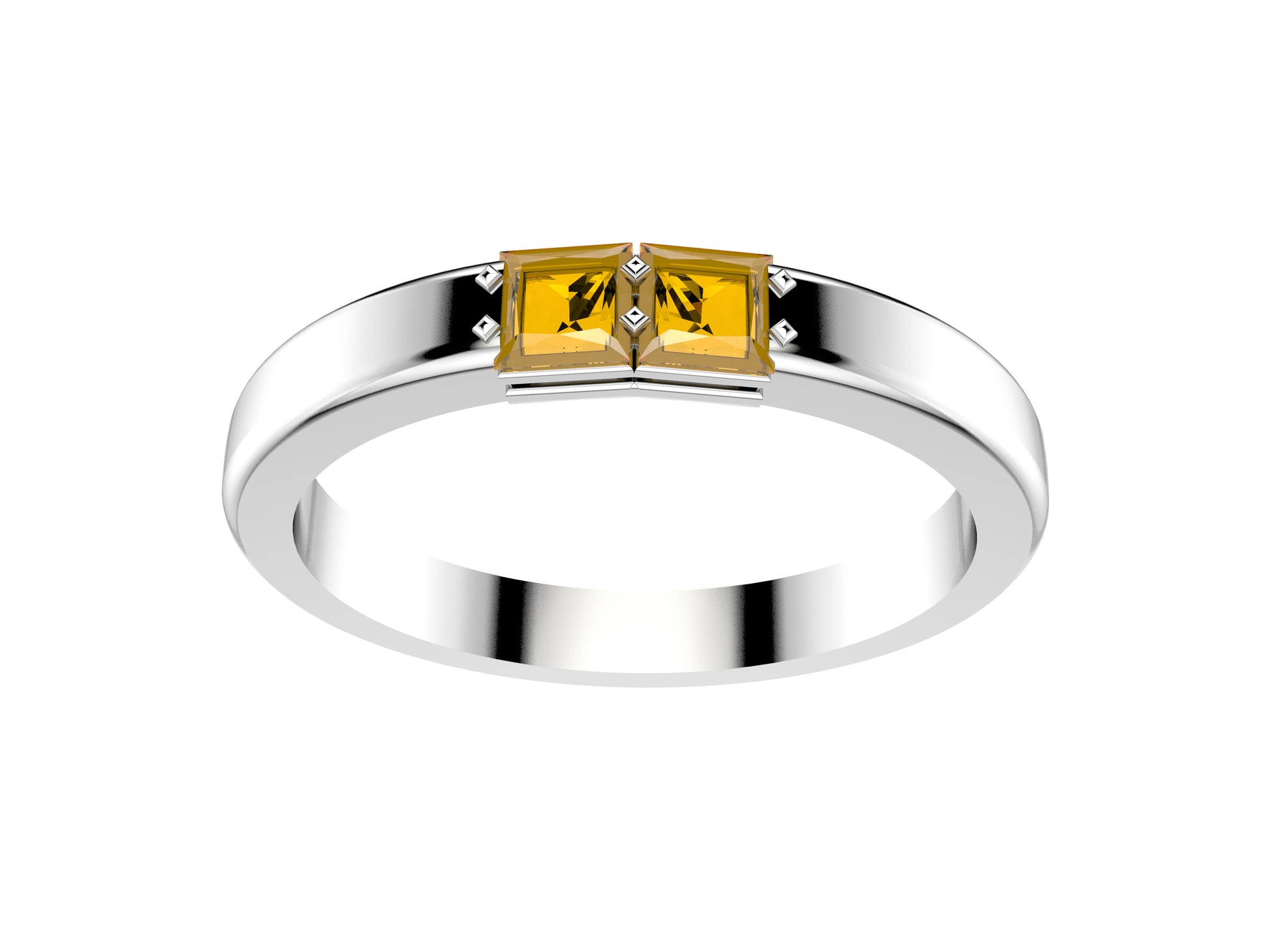 Rainbow wedding band, width 3.0 mm, platinum 950‰, set with a princess-cut yellow sapphire.