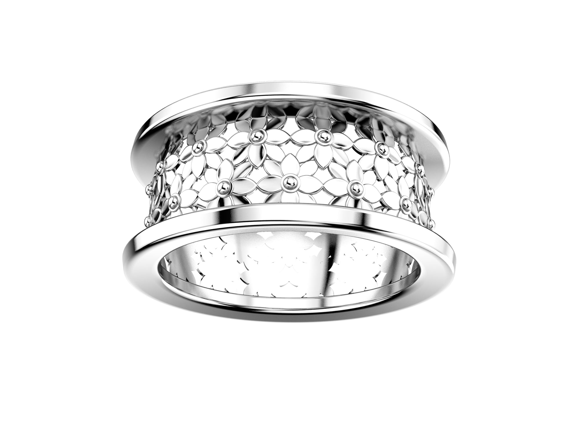 Flores de MatiJaro ring, 18K white gold. Width of the pattern: 8.1 mm.