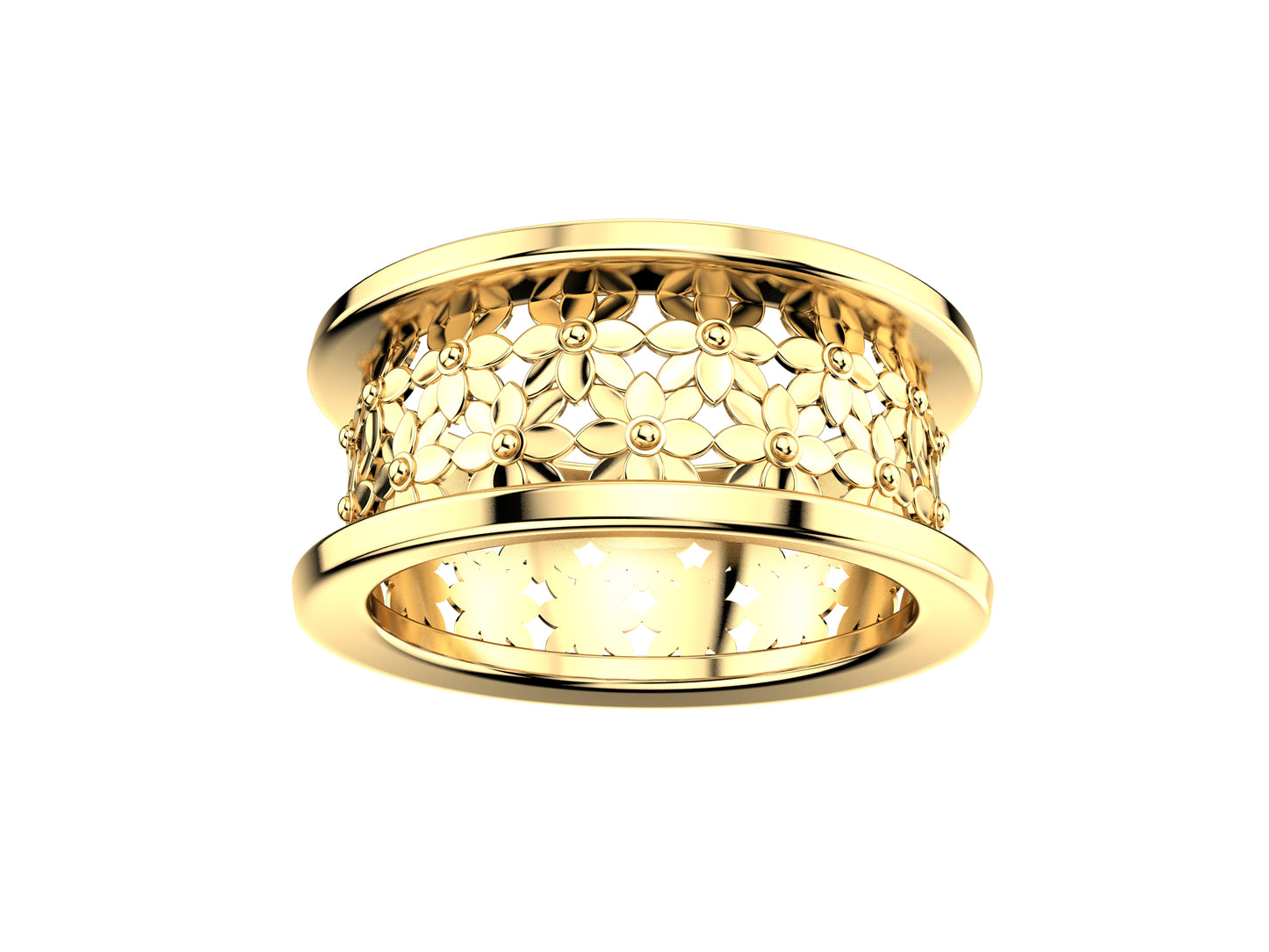 Flores de MatiJaro ring, 18K yellow gold. Width of the pattern: 8.1 mm.