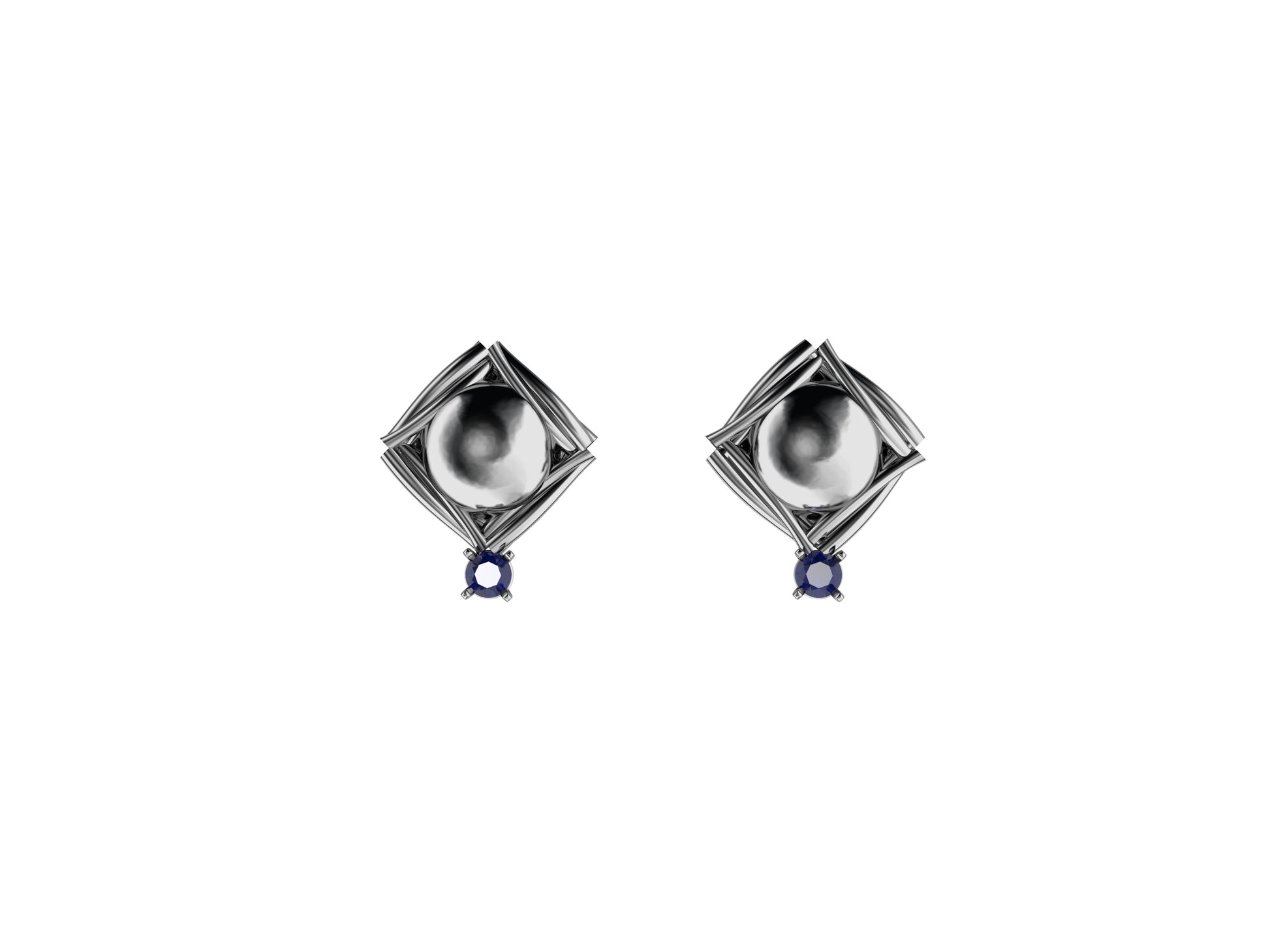 Matijaro MJ earrings, Sterling Silver, 2 blue sapphires.