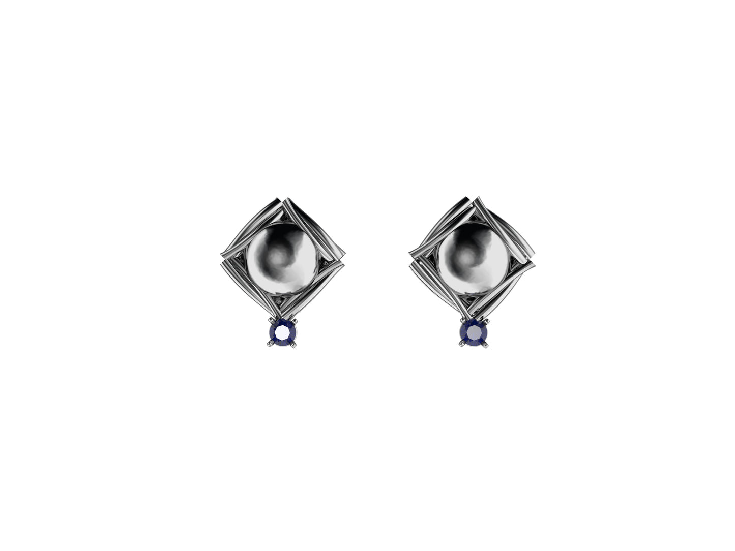 MatiJaro MJ earrings, sterling silver, 2 sapphires