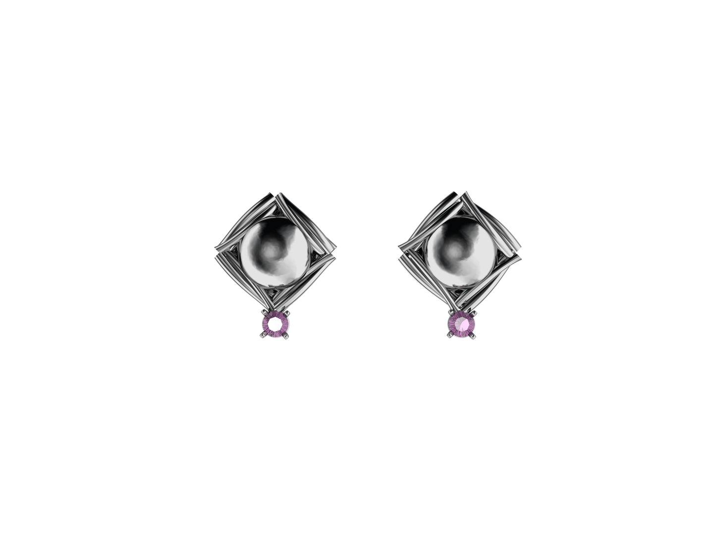 MatiJaro MJ earrings, sterling silver, 2 pink sapphires.