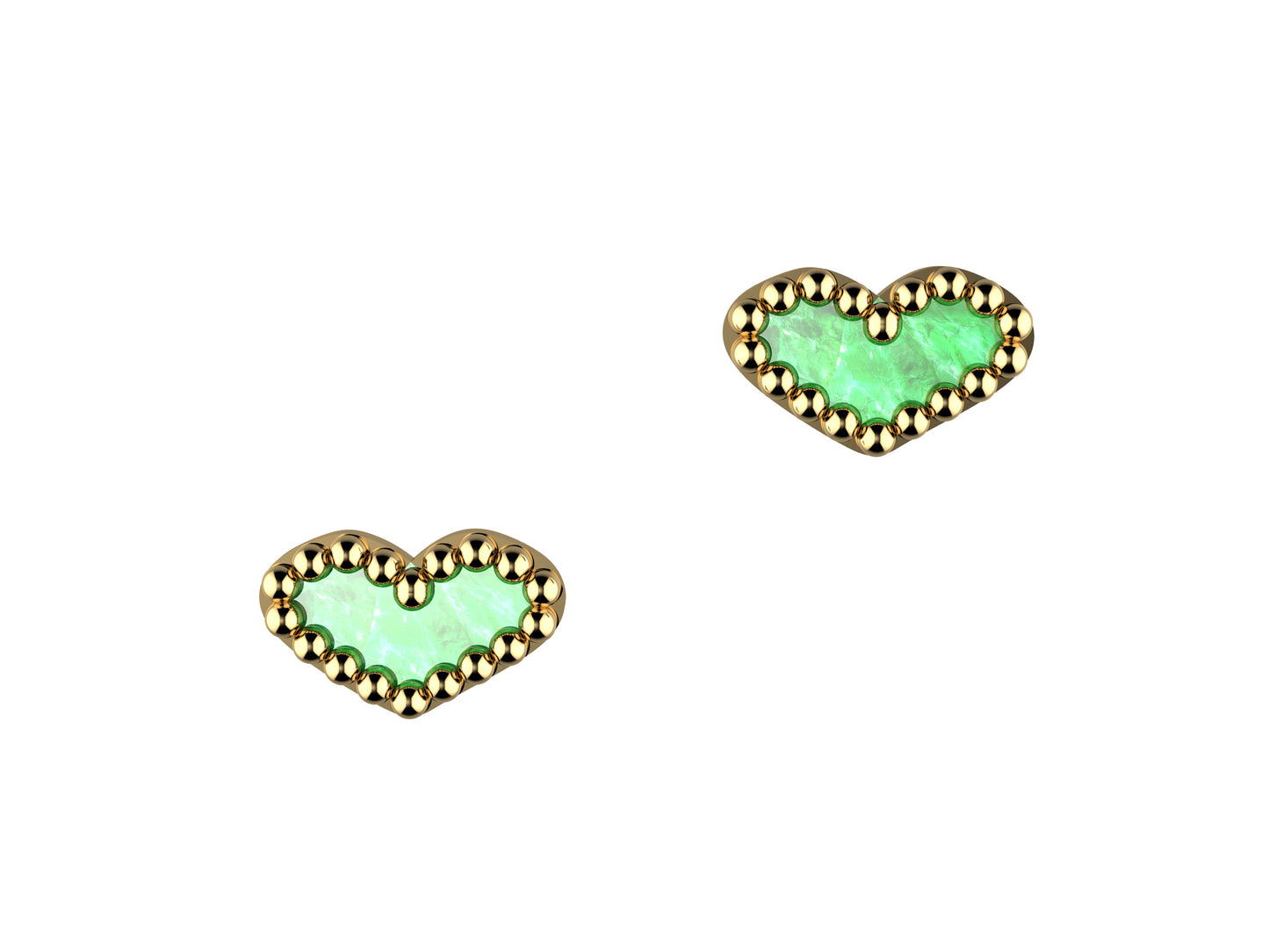 MatiJaro Heart earrings, 18K yellow gold, mallachite.