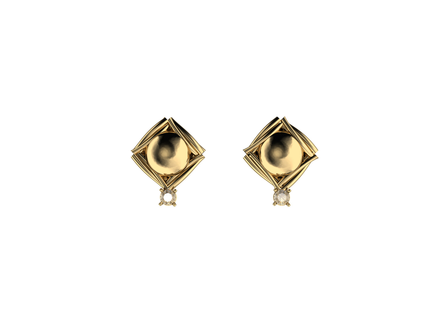 MatiJaro MJ earrings, yellow gold, 2 diamonds.