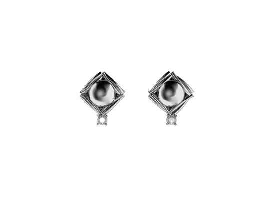 MatiJaro MJ earrings, white gold, 2 brilliant-cut diamonds totaling 0.01 carat.