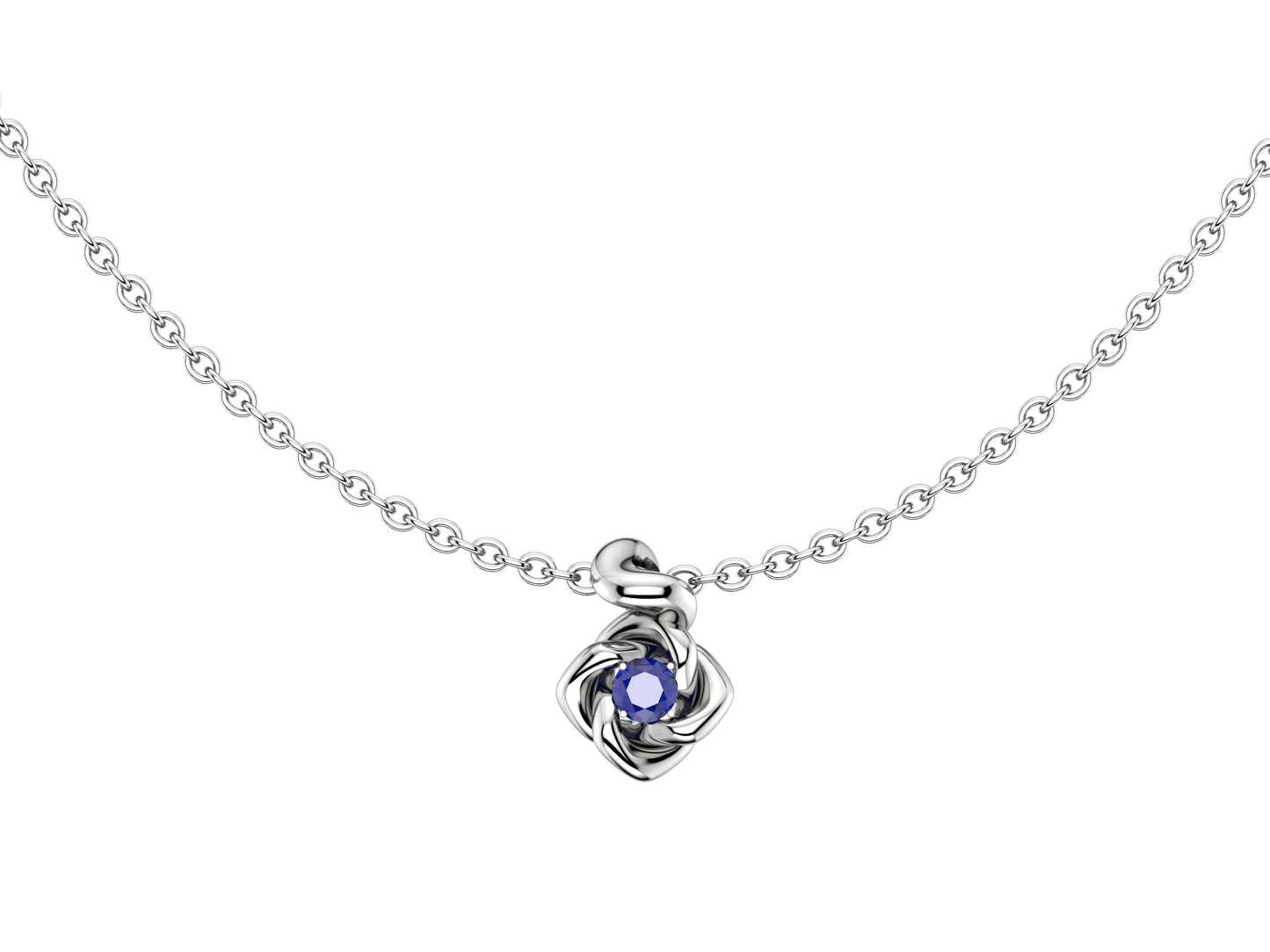 Gemmes De La Divinite necklace, platina, set with a blue sapphire. Width: 11 mm. Adjustable chain length: 390 to 420mm. 