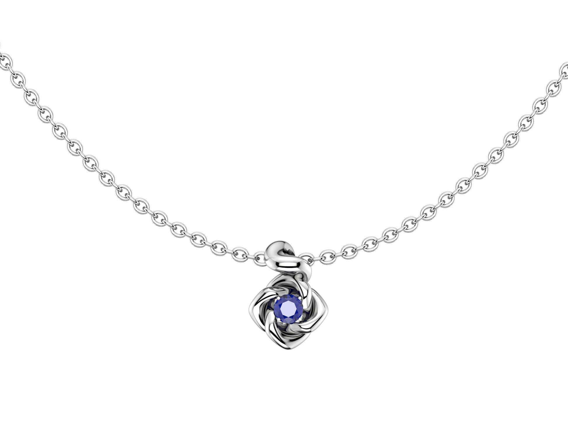 Gemmes De La Divinite necklace, platina, set with a blue sapphire. Width: 11 mm. Adjustable chain length: 390 to 420mm. 