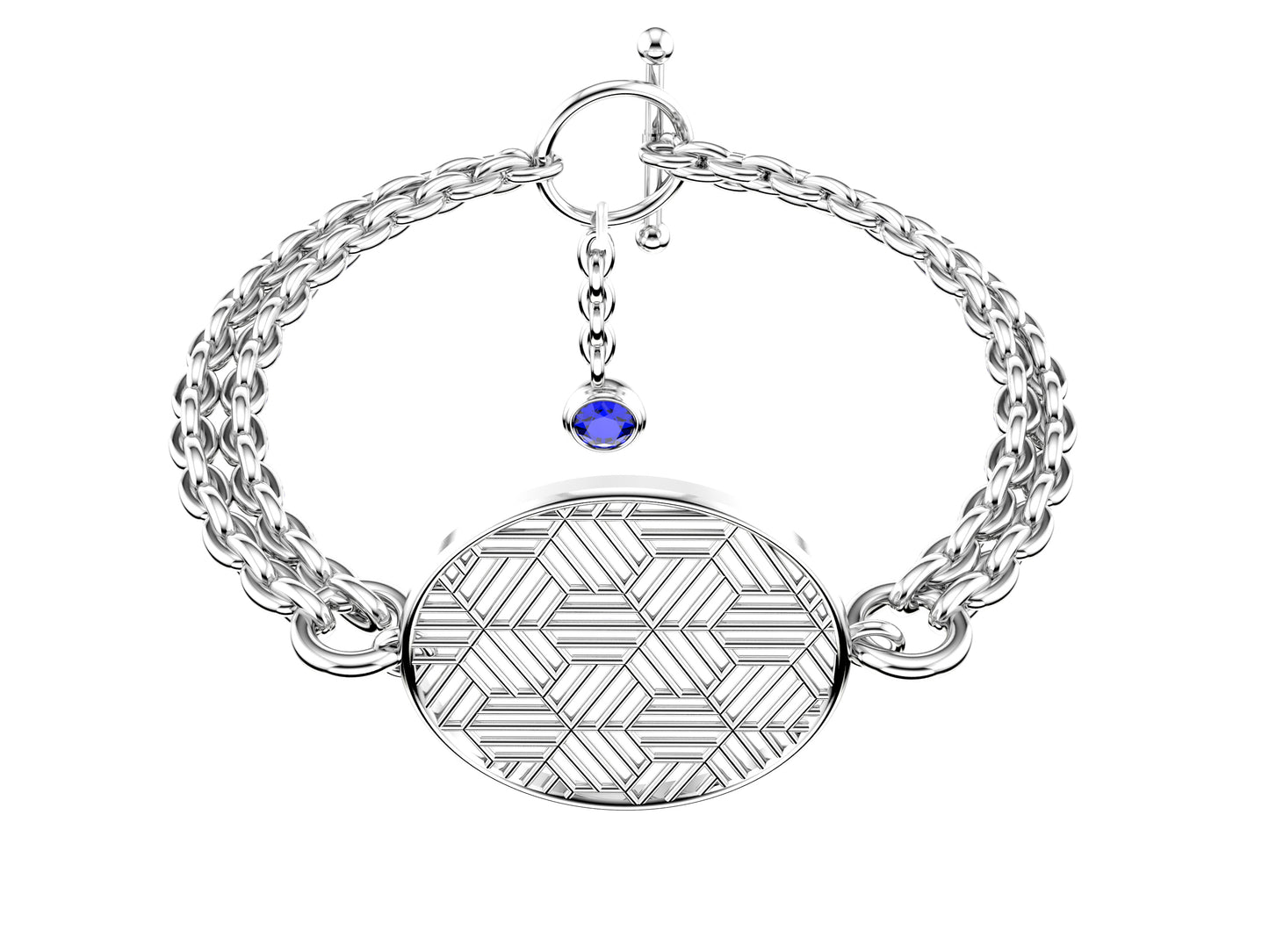 Hit New Style bracelet, sterling silver set with brilliant-cut bue sapphire. Pattern width 25,5 mm.