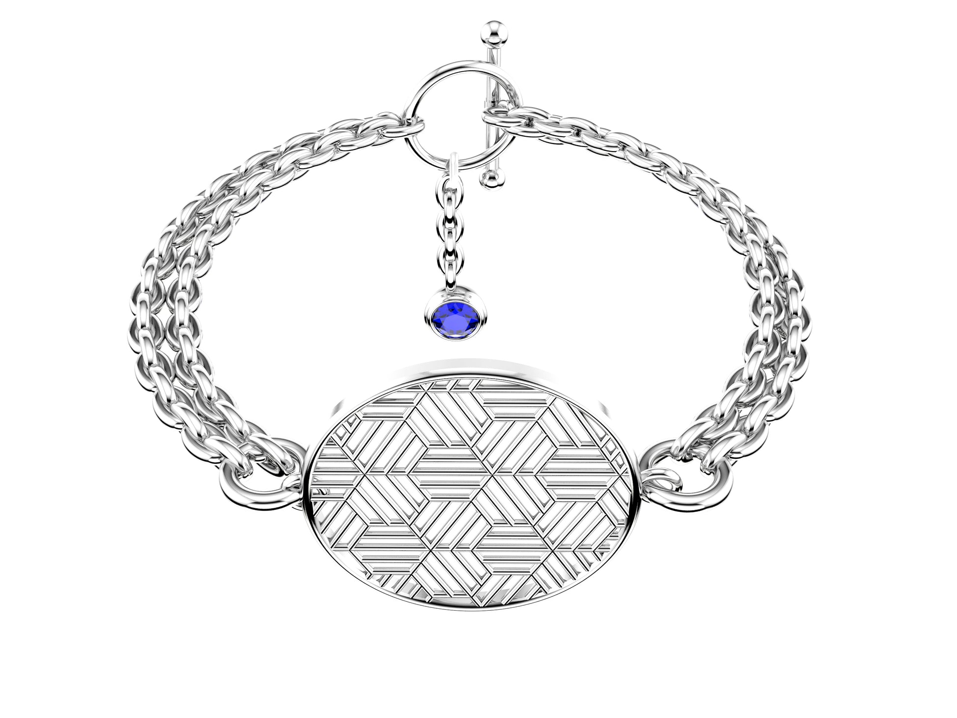 Hit New Style bracelet, 18K white gold, set with  brilliant-cut blue sapphire. Pattern width 25,5 mm.