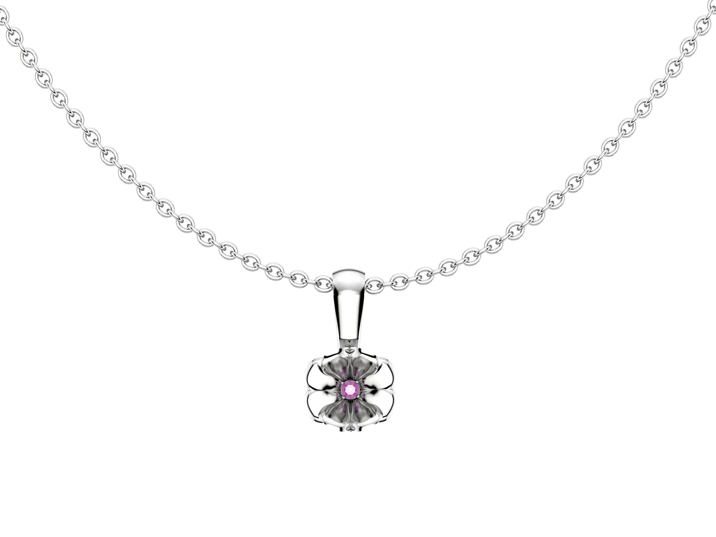 Flores de MatiJaro necklace, 18K white gold, pink sapphire. Length: 60 – 60.4 cm. Width of the motif: 9 mm. Length of the motif: 15,5 mm.