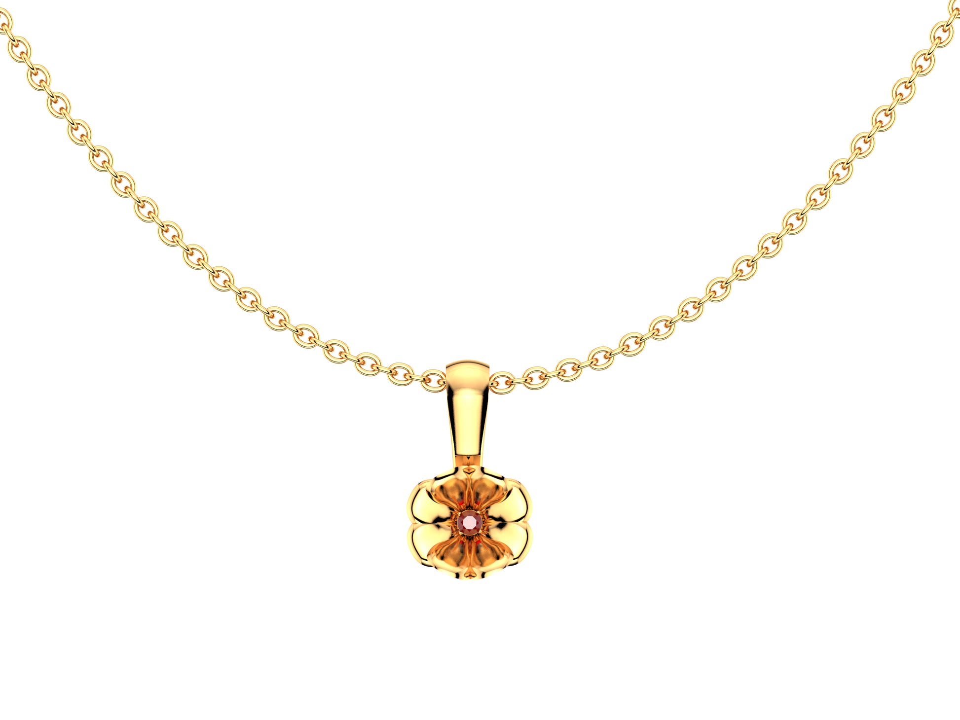 Flores de MatiJaro necklace, 18K rose gold, ruby. Length: 60 – 60.4 cm. Width of the motif: 9 mm. Length of the motif: 15,5 mm.