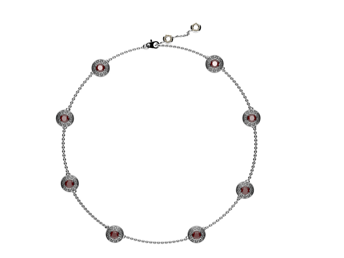 Gemmes De La Divinite necklace, 18K white gold, set with a brilliant-cut diamond (red spinel, blue sapphire) available in 0.45 to 0.59 carats and set with brilliant-cut pavé diamonds.