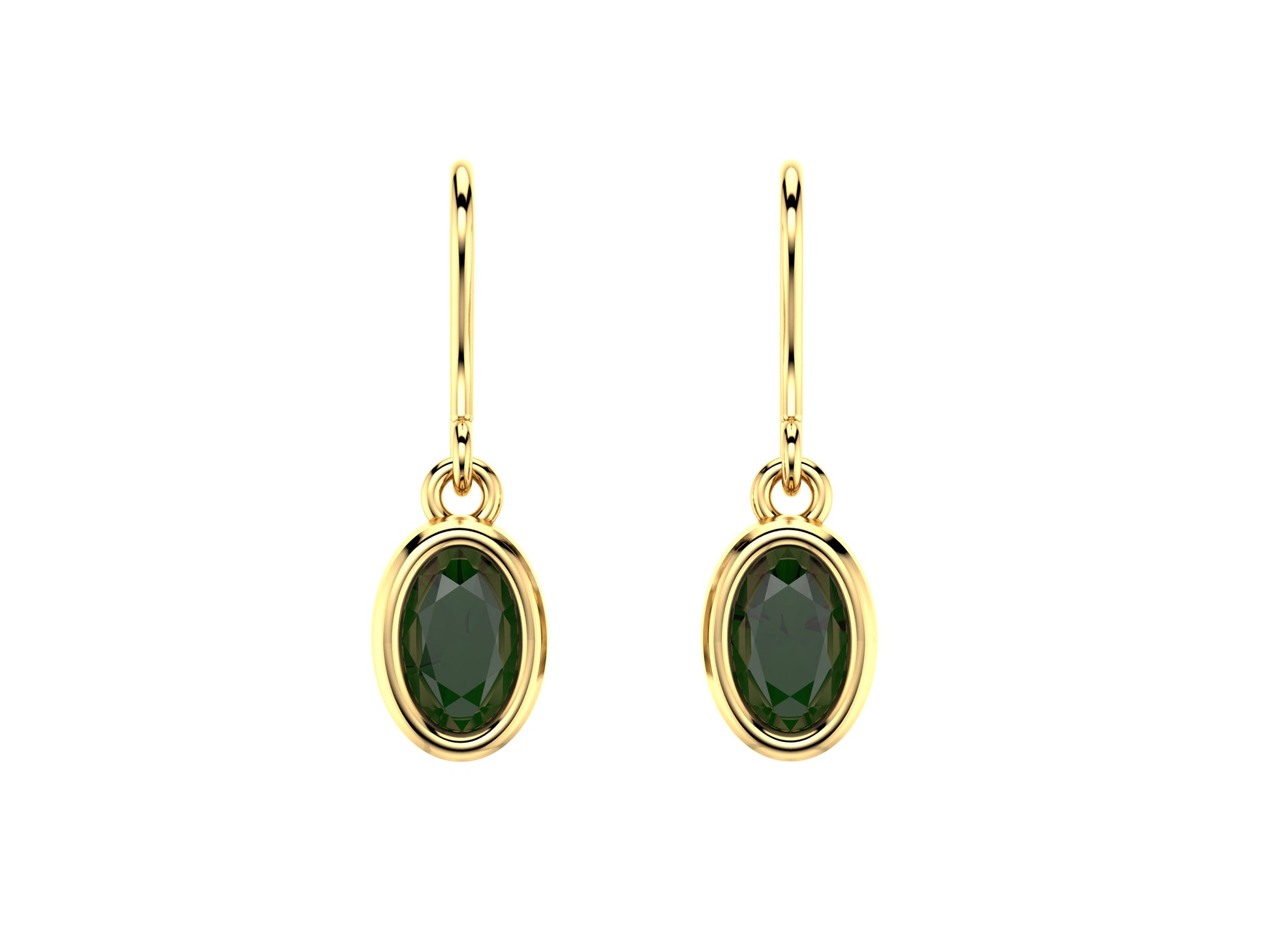 Gemme's De La Divinite earrings, yellow gold, each set with a green tiurmalin. Diameter of the pattern: 8.5x6 mm.