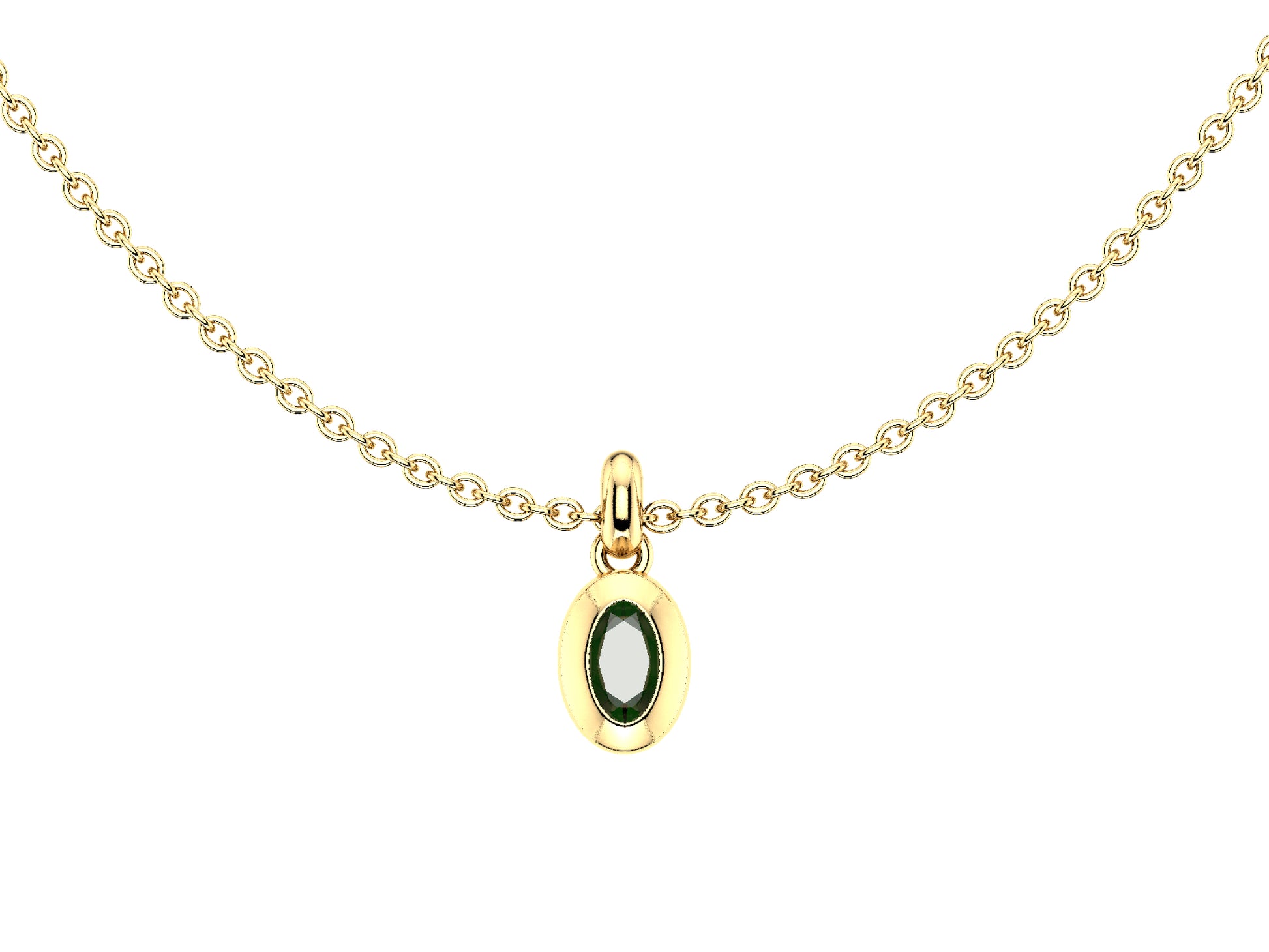 Gemme's De La Divinity, yellow gold, set with a tourmaline. Diameter of the pattern: 11 mm. Chain length: 600 to 605 mm.