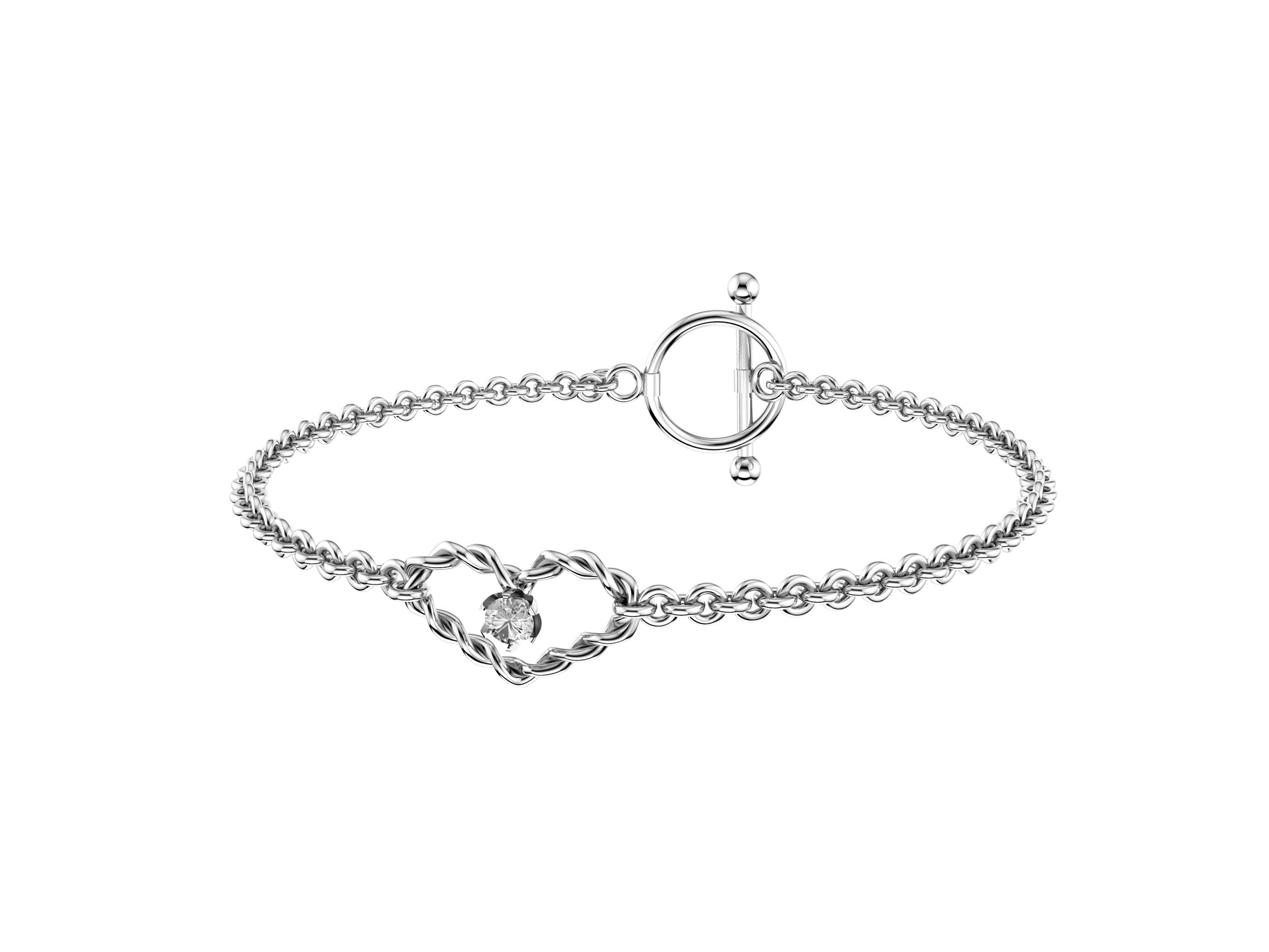 MatiJaro Heart bracelet, 18K white gold, set with a brilliant-cut diamond totaling 0.1 carat. Thickness: 2.8 mm. Diameter of the pattern: 9.00 mm.