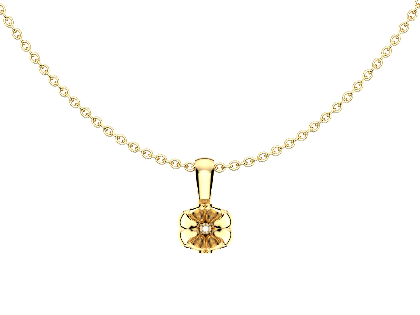 Flores de MatiJaro necklace, 18K yellow gold, diamond. Length: 60 – 60.4 cm. Width of the motif: 9 mm. Length of the motif: 15,5 mm.