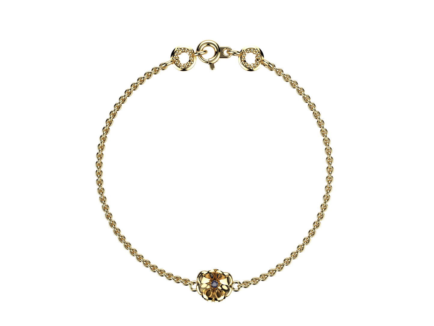 Flower bracelet, 18K yellow gold, blue sapphire.