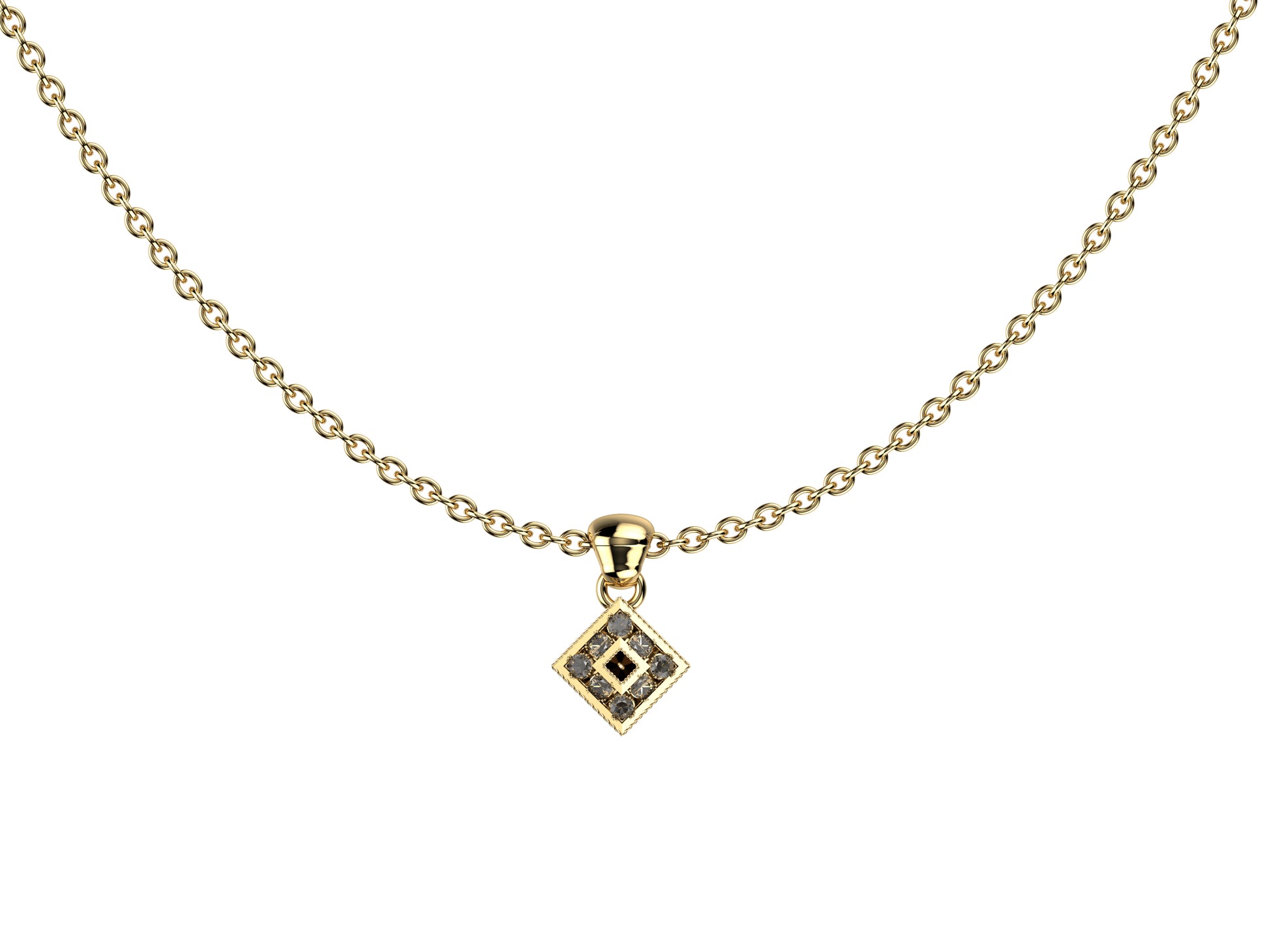 MatiJaro MJ necklace, 18K yellow gold, set with a brilliant-cut diamond available in 0,01 carat and set with brilliant-cut pavé diamonds. 