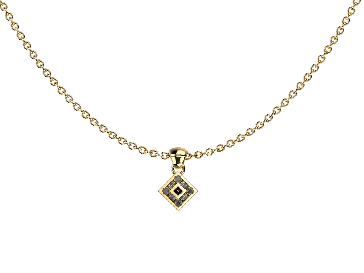 MatiJaro MJ necklace, 18K yellow gold, set with a brilliant-cut diamond available in 0,01 carat and set with brilliant-cut pavé diamonds. 