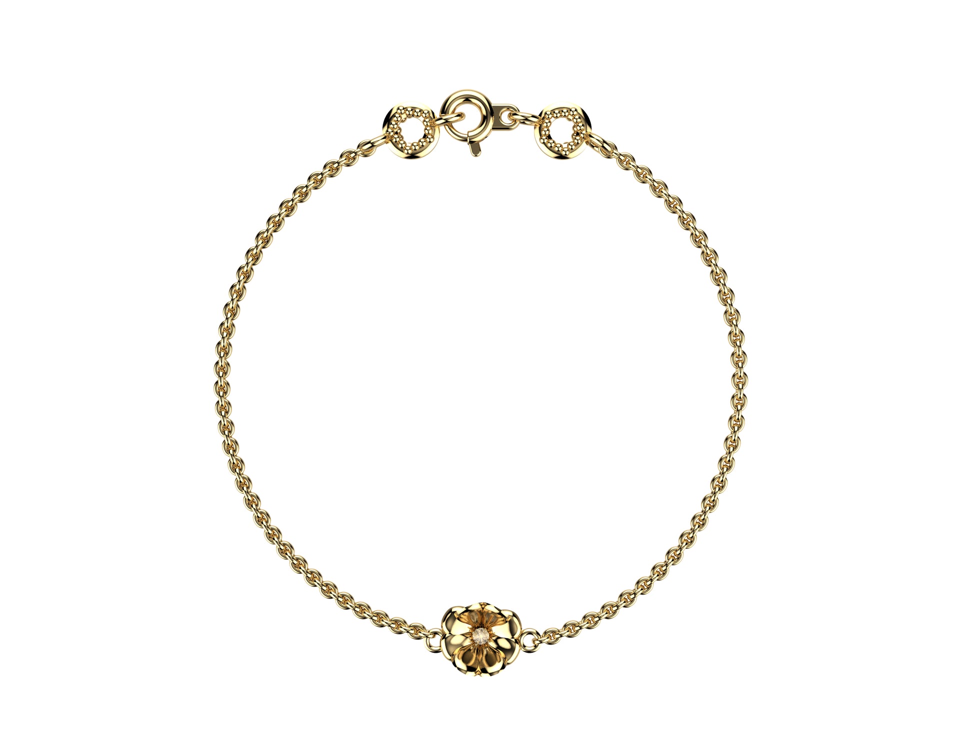 Flower bracelet, 18K yellow gold, diamond.