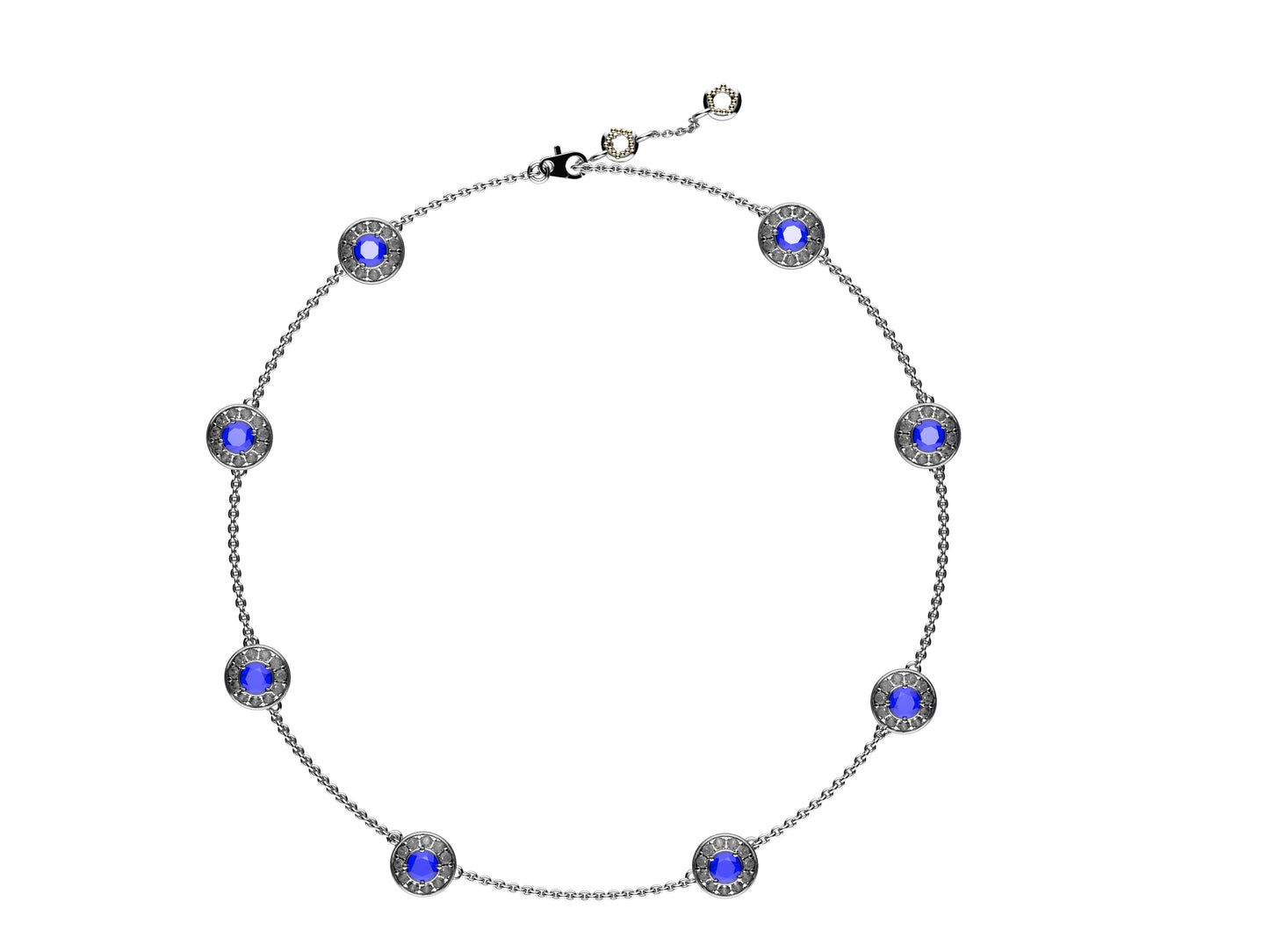 Gemme's De La Divinite necklace, 18K white gold set with a blue sapphire and set with brilliant-cut pavé diamonds.