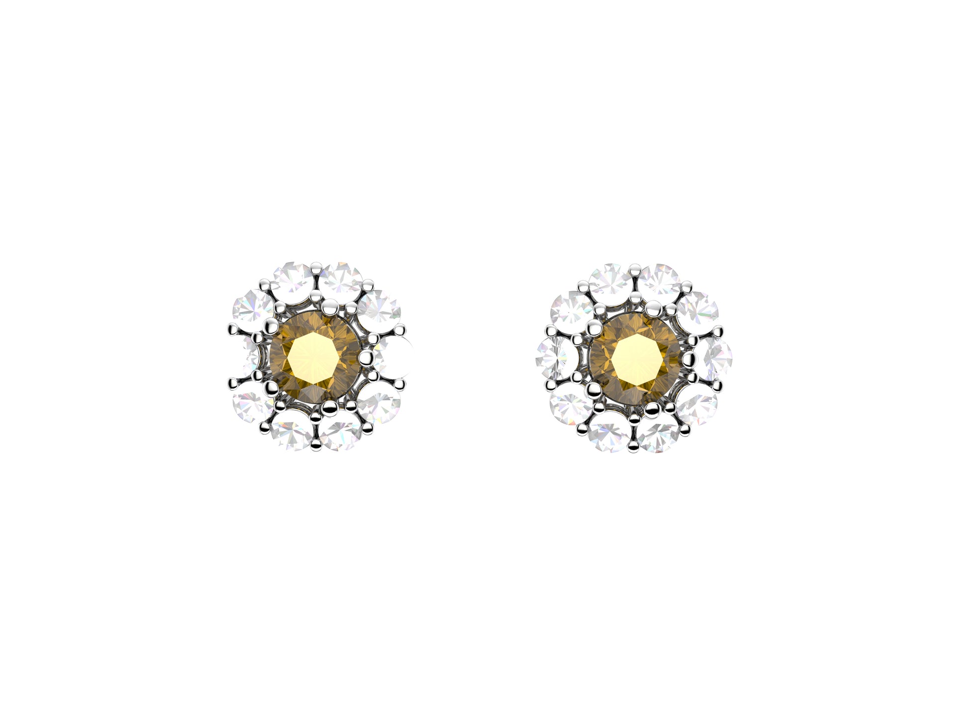 Flores De MatiJaro earrings, 18K white gold, each set with a gold sapphire and set with brilliant-cut pavé diamonds. Totaling 0.99 car.