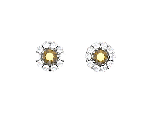 Flores de MatiJaro earrings, 18K white gold, each set with a yellow sapphire and with brilliant-cut pavé diamonds. Totaling 0.99 car.