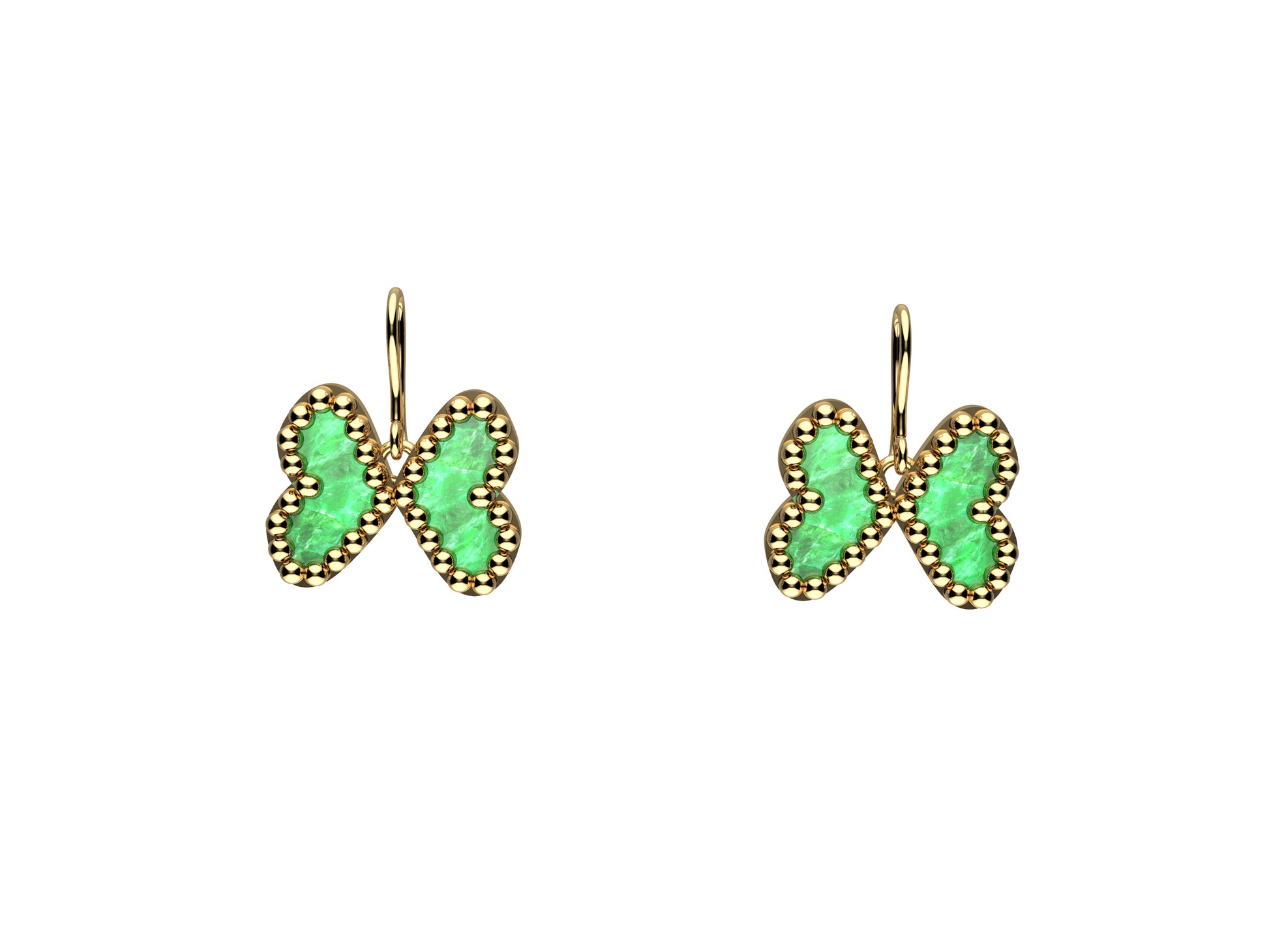 Flores de MatiJaro, 18K yellow gold, malachite. Diameter of motif: 20 mm x 16 mm. 