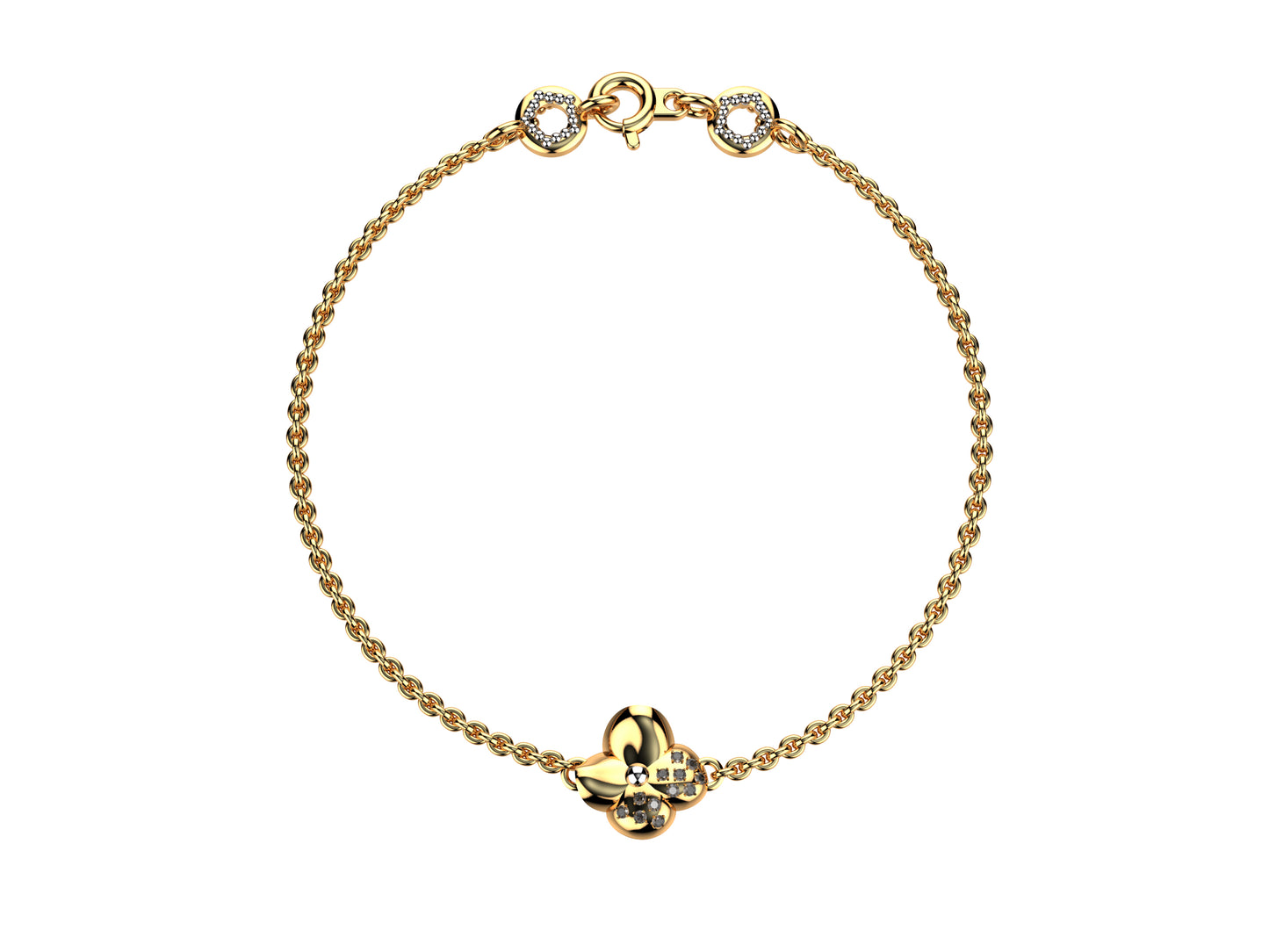Flower bracelet, 18K rose gold, diamonds.