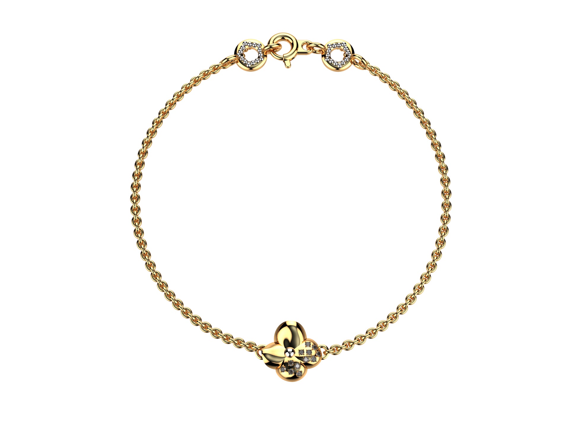 Flower bracelet, 18K rose gold, diamonds.
