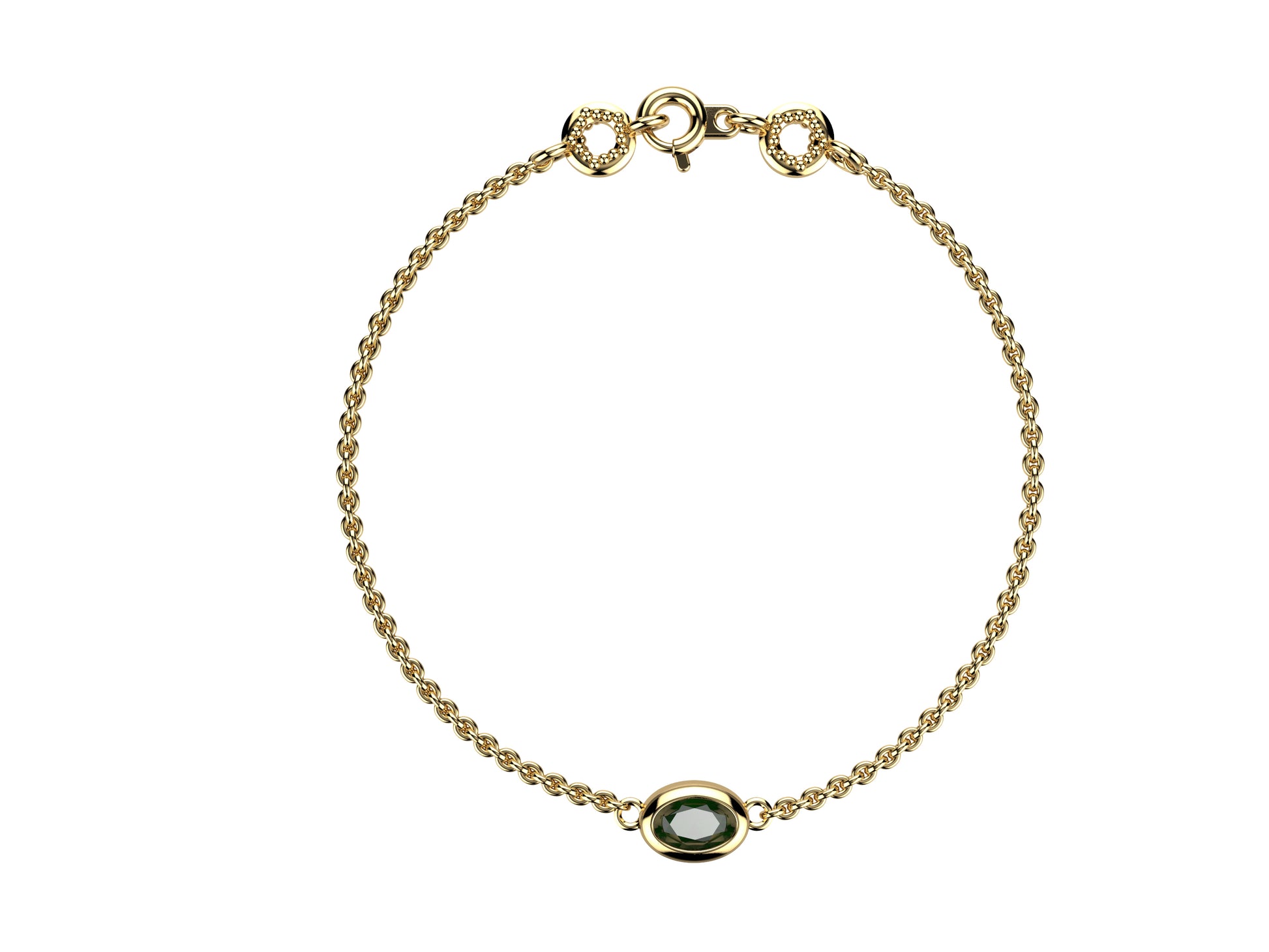 Gemmes De La Divinite bracelet, yellow gold set with a green sapphire. Thickness: 1.78 mm.