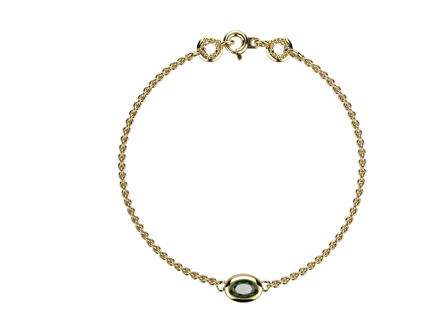 Gemmes De La Divinite bracelet, yellow gold set with a oval-cut green sapphire. Thickness: 1.78 mm.