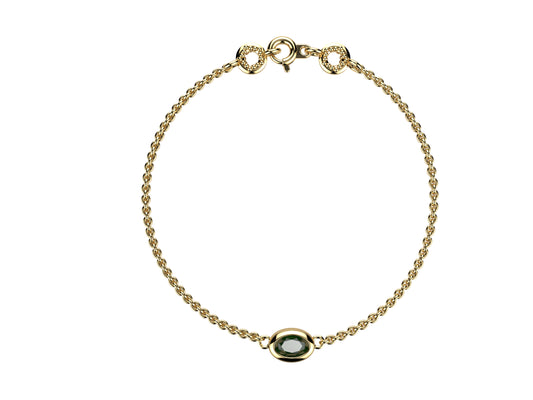 Gemmes De La Divinite bracelet, 18K yellow gold, set with a oval-cut green sapphire totaling 0.45 carat (6.5x4mm). Thickness: 1.78 mm.