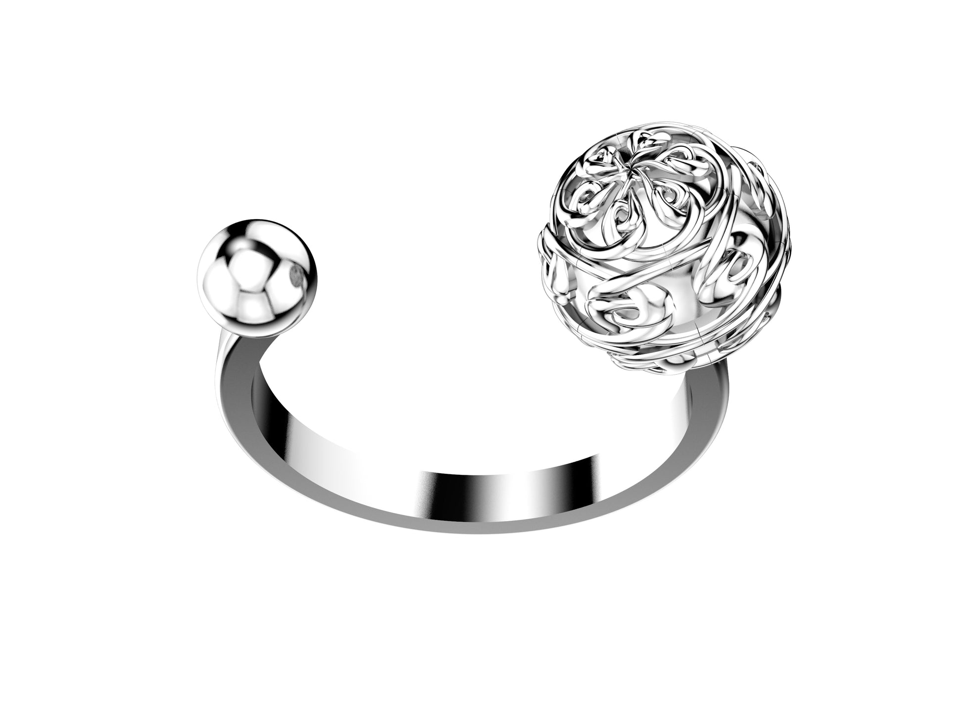 Flores de MatiJaro ring, 18K white gold. Width bubbles of the pattern: 9.0 mm. and 4.3 mm.